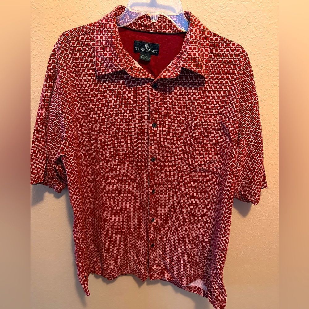 Toscano red and white patterned silk top